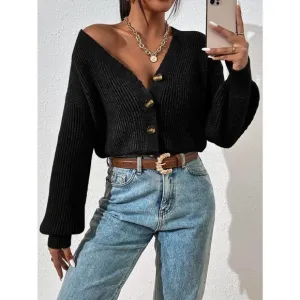 Minimalist Drop Shoulder Ribbed Knit Cardigan sweater