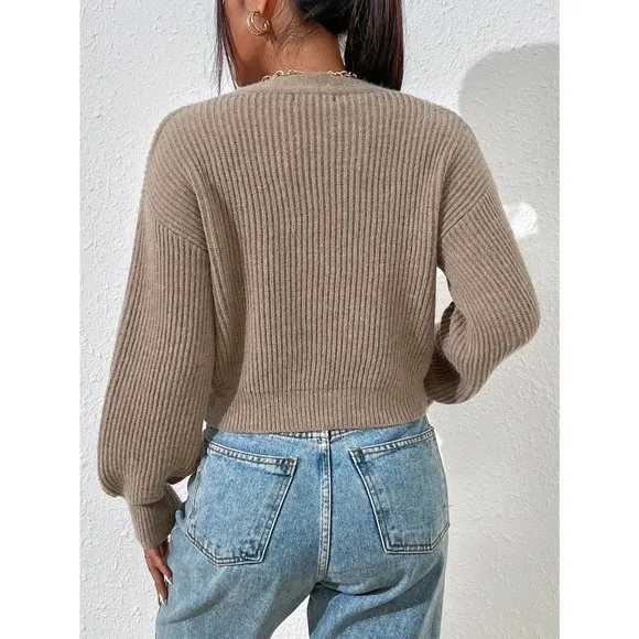 Minimalist Drop Shoulder Ribbed Knit Cardigan sweater