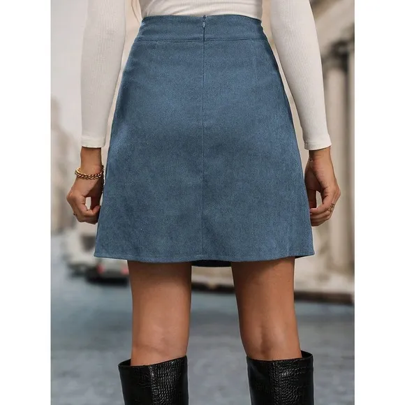 Minimalist High Waist Split Hem Corduroy mini Skirt rust orange