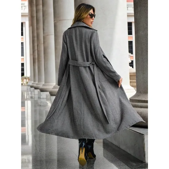 minimalist Lapel collar Open Front pea coat peacoat