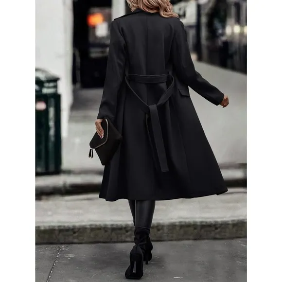 minimalist Lapel collar Open Front pea coat peacoat