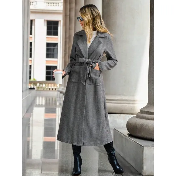 minimalist Lapel collar Open Front pea coat peacoat