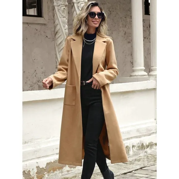 minimalist Lapel collar Open Front pea coat peacoat
