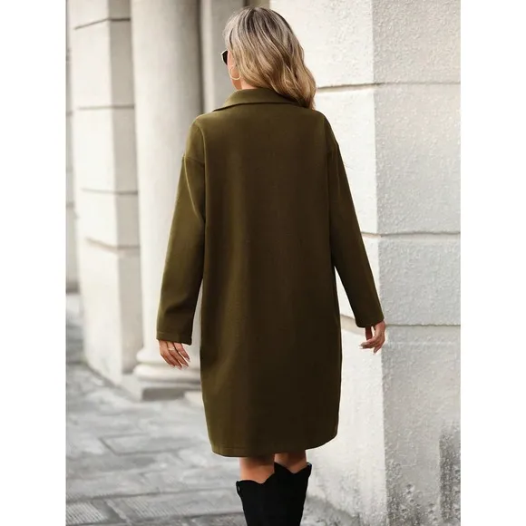 minimalist Lapel collar Open Front pea coat peacoat