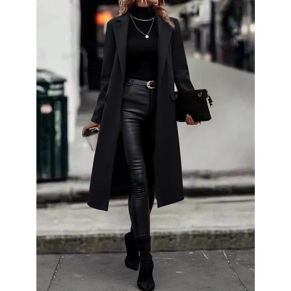 minimalist Lapel collar Open Front pea coat peacoat