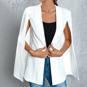 Minimalist neutral blazer cape slit cloak sleeve jacket white