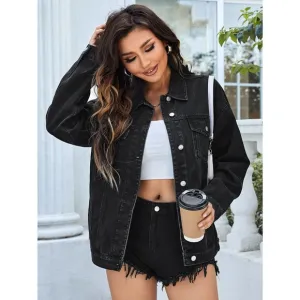 minimalist oversized Flap Pocket Denim Jacket black