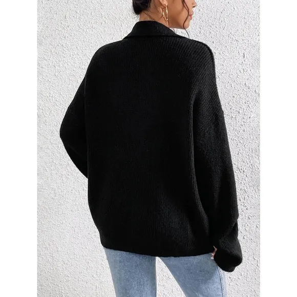 Minimalist preppy collared v neck oversized knit Sweater cream tan