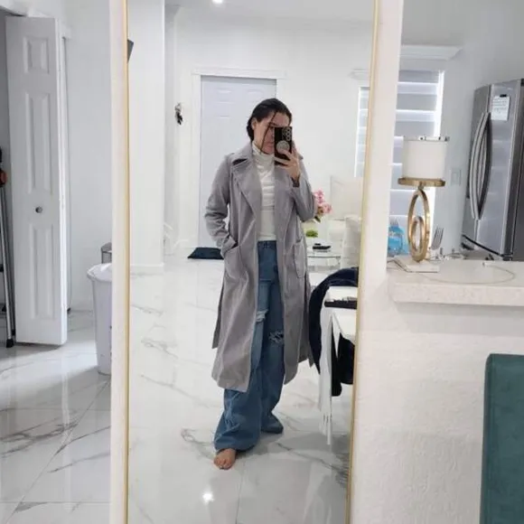 minimalist preppy Lapel Neck Belted Overcoat peacoat pea coat baby blue