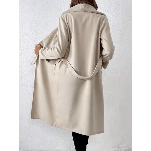 minimalist preppy Lapel Neck Belted Overcoat peacoat pea coat