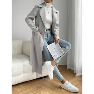 minimalist preppy Lapel Neck Belted Overcoat peacoat pea coat