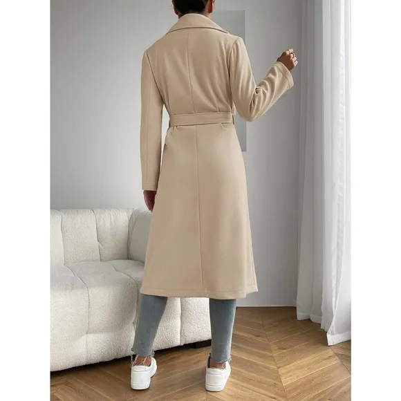 minimalist preppy Lapel Neck Belted Overcoat peacoat pea coat