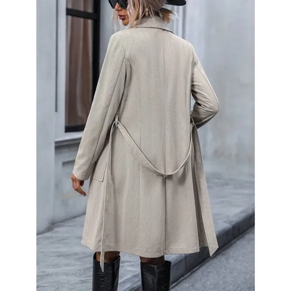 minimalist preppy Lapel Neck Belted Overcoat peacoat pea coat