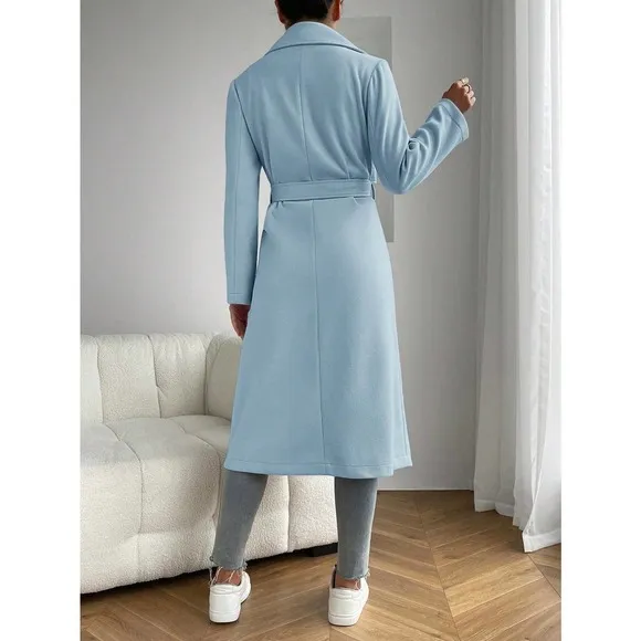 minimalist preppy Lapel Neck Belted Overcoat peacoat pea coat