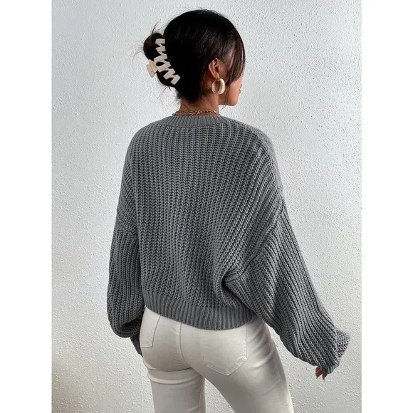 Minimalist Ribbed Knit Drop Shoulder Sweater tan