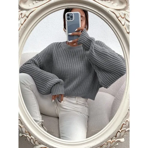 Minimalist Ribbed Knit Drop Shoulder Sweater tan