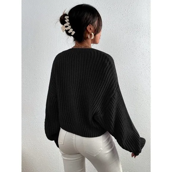 Minimalist Ribbed Knit Drop Shoulder Sweater tan