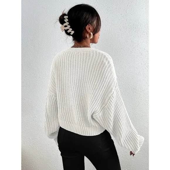 Minimalist Ribbed Knit Drop Shoulder Sweater tan