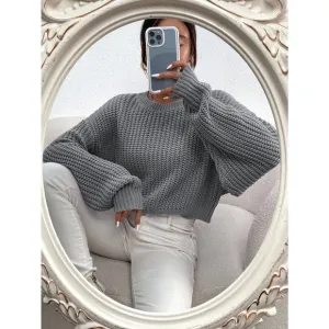 Minimalist Ribbed Knit Drop Shoulder Sweater