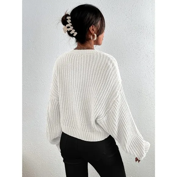 Minimalist Ribbed Knit Drop Shoulder Sweater