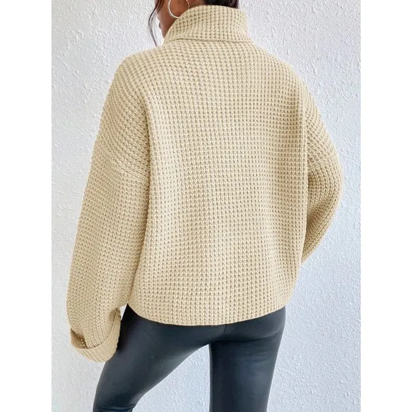 minimalist Turtleneck Waffle Knit Sweater oversized