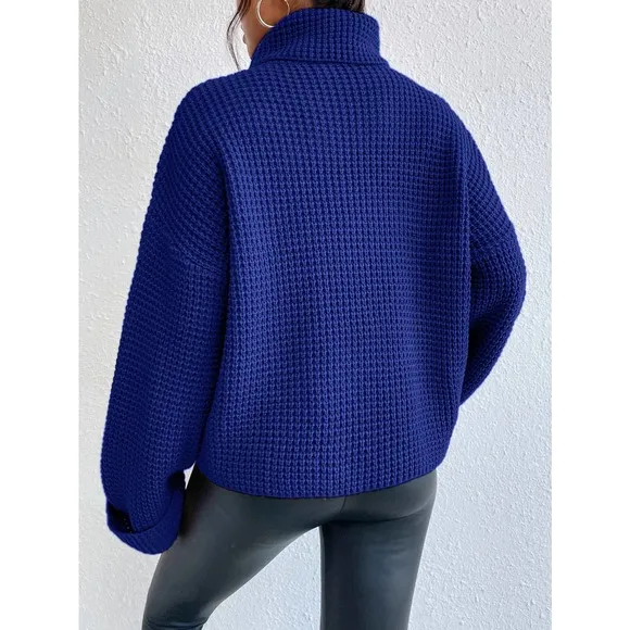 minimalist Turtleneck Waffle Knit Sweater oversized