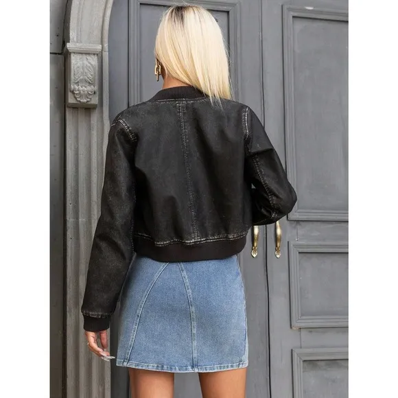Minimalist Zip Up Bomber Jacket black