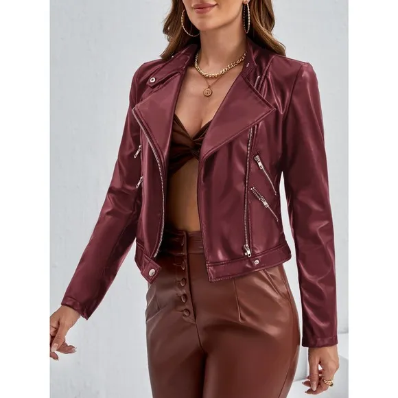 Minimalist Zip Up vegan leather Moto Jacket motorcycle