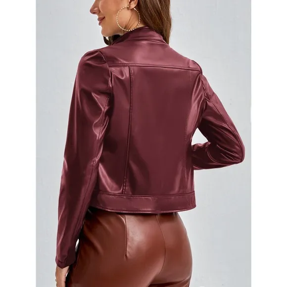 Minimalist Zip Up vegan leather Moto Jacket motorcycle