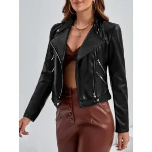 Minimalist Zip Up vegan leather Moto Jacket motorcycle