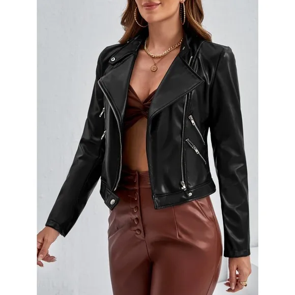 Minimalist Zip Up vegan leather Moto Jacket motorcycle
