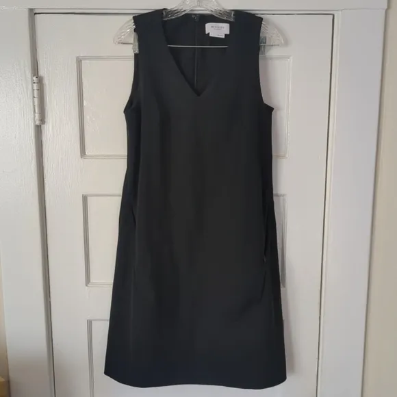 Ministry Of Supply Kinetic Dress Size 6 Black Minimalist A Line V Neck Career