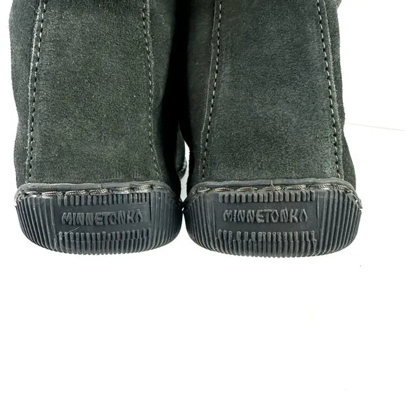 Minnetonka Slippers 10 Womens Gray Sheepskin Suede Bootie Slip On Mens 8