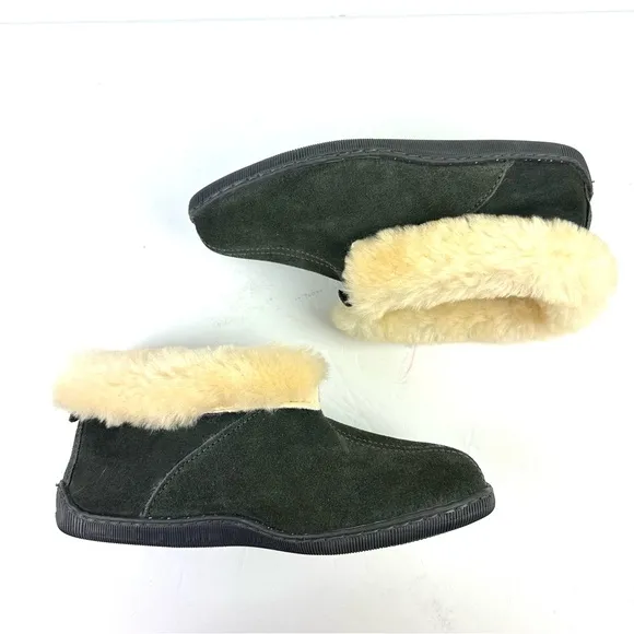Minnetonka Slippers 10 Womens Gray Sheepskin Suede Bootie Slip On Mens 8