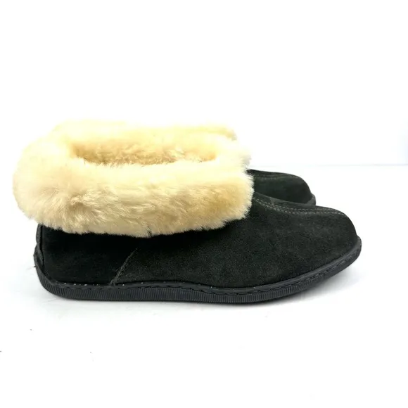 Minnetonka Slippers 10 Womens Gray Sheepskin Suede Bootie Slip On Mens 8