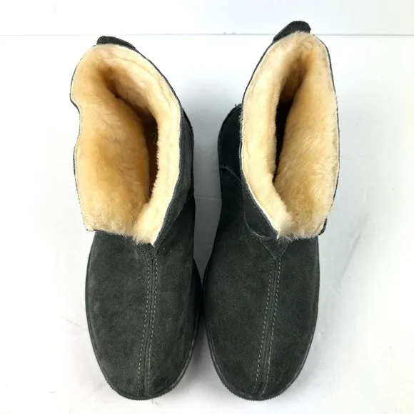 Minnetonka Slippers 10 Womens Gray Sheepskin Suede Bootie Slip On Mens 8
