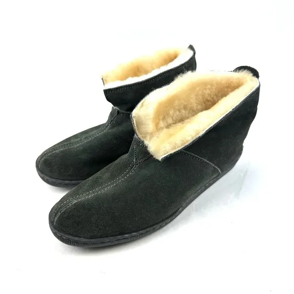 Minnetonka Slippers 10 Womens Gray Sheepskin Suede Bootie Slip On Mens 8