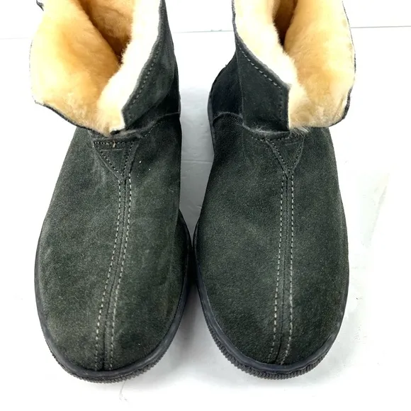 Minnetonka Slippers 10 Womens Gray Sheepskin Suede Bootie Slip On Mens 8