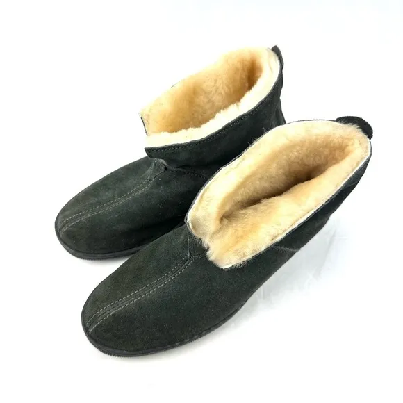 Minnetonka Slippers 10 Womens Gray Sheepskin Suede Bootie Slip On Mens 8
