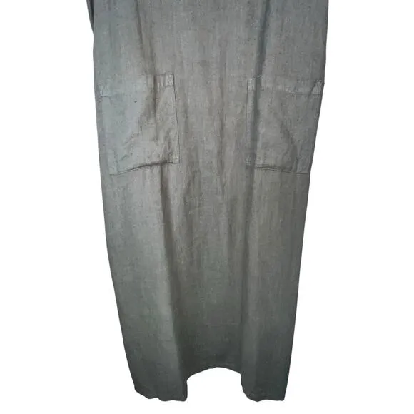 Mishi Women’s Gray Heavy 100% Linen A-Line Minimalist USA Made Long Dress XL