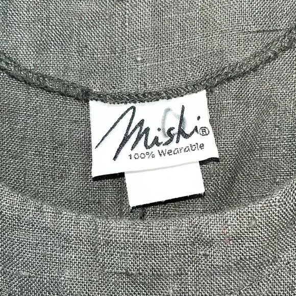 Mishi Women’s Gray Heavy 100% Linen A-Line Minimalist USA Made Long Dress XL
