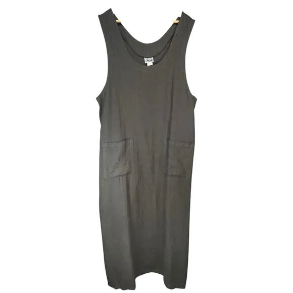 Mishi Women’s Gray Heavy 100% Linen A-Line Minimalist USA Made Long Dress XL