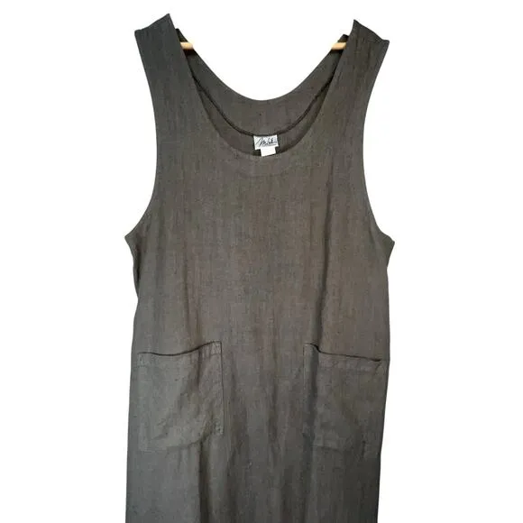 Mishi Women’s Gray Heavy 100% Linen A-Line Minimalist USA Made Long Dress XL