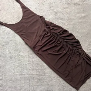 Mistress Rocks Sleeveless Ruched Bodycon Minimalist Tank Dress Chocolate Brown