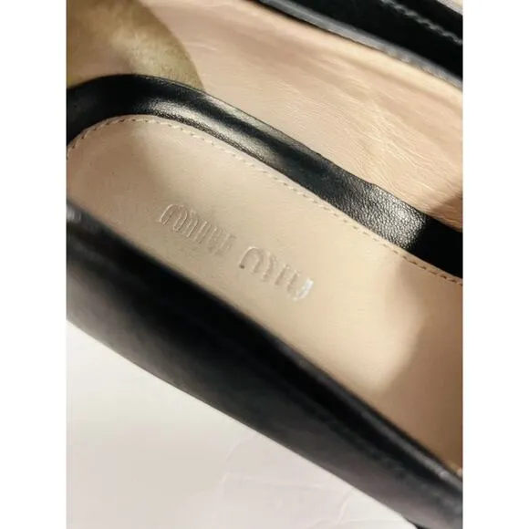 MIU MIU Black Leather Logo Metal Slip On Cap Toe Sneakers Shoes Size EU 36 US 6