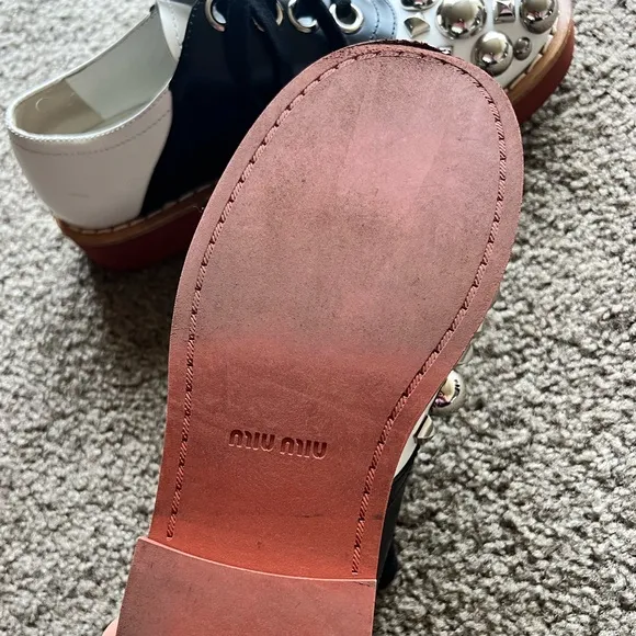 Miu miu Studded Black and White Women's Shoes
