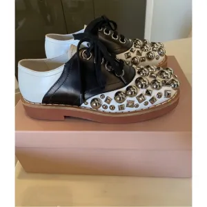 Miu miu Studded Black and White Women's Shoes