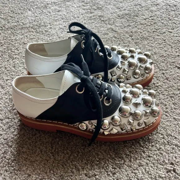 Miu miu Studded Black and White Women's Shoes