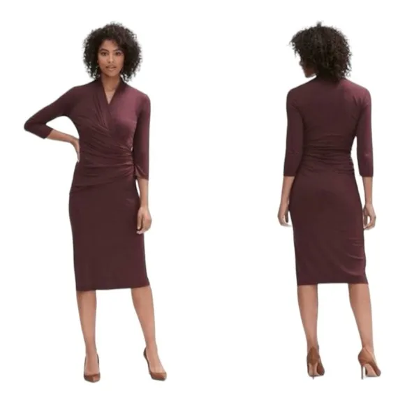MM LaFleur Casey Dress | Faux Wrap Midi | Chestnut | Medium | Minimalist Career