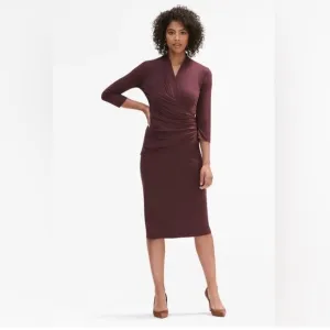 MM LaFleur Casey Dress | Faux Wrap Midi | Chestnut | Medium | Minimalist Career